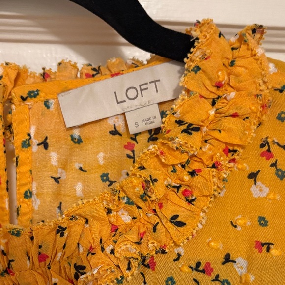 LOFT Yellow Floral Ruffle Blouse - Picture 2 of 5